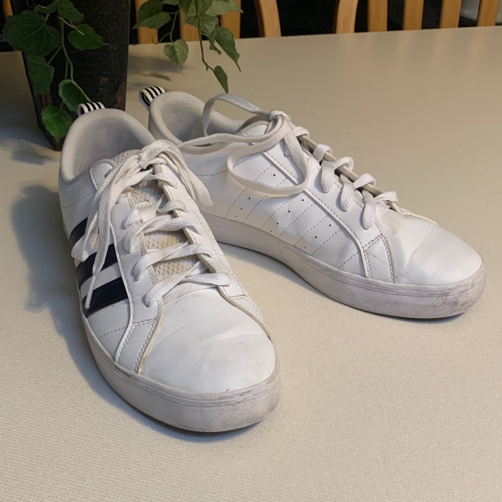 Adidas Women’s Vintage White Sneakers with Black Stripes